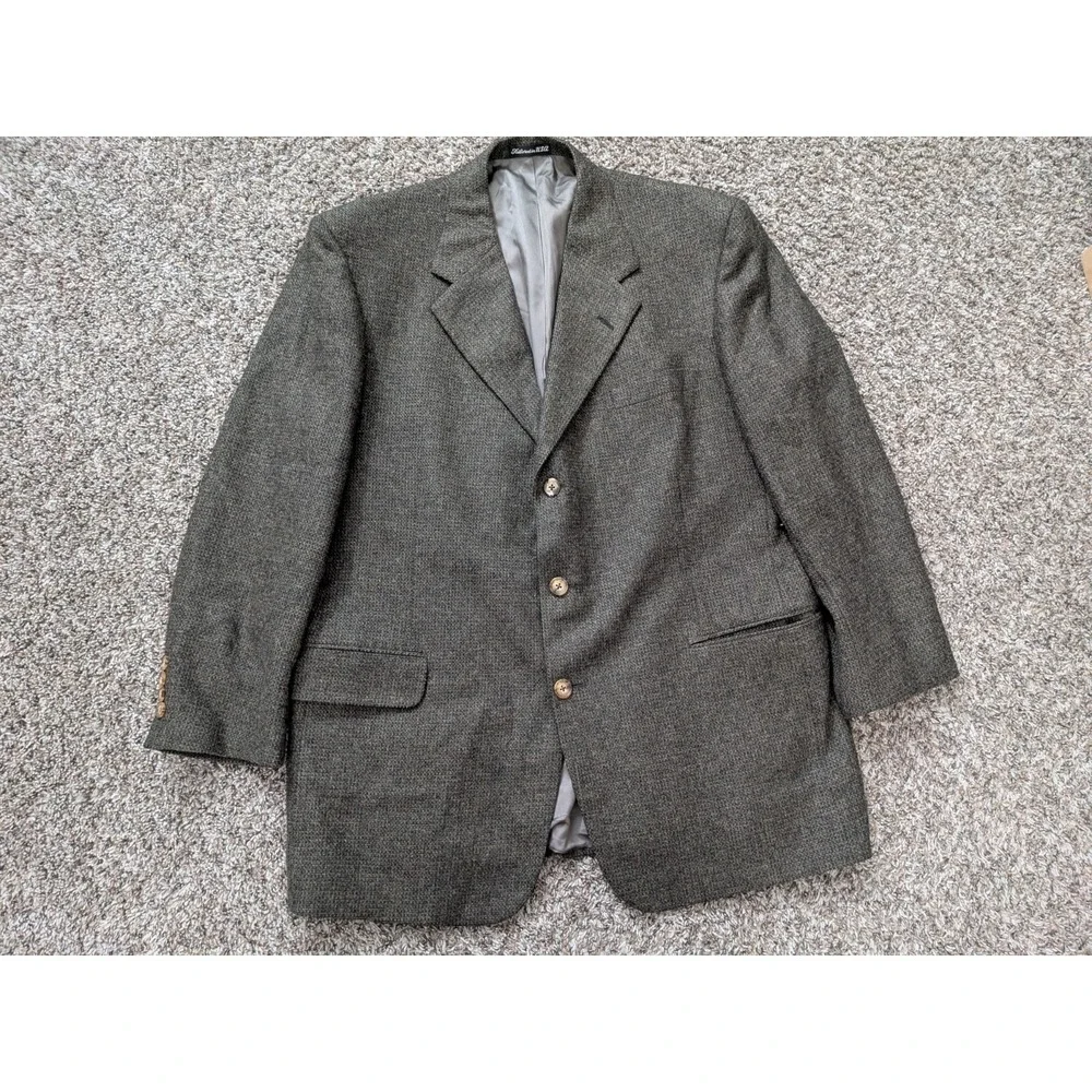 Tom James Blazer Sport Jacket Tweed Wool Green Suit Coat Men's 46 USA